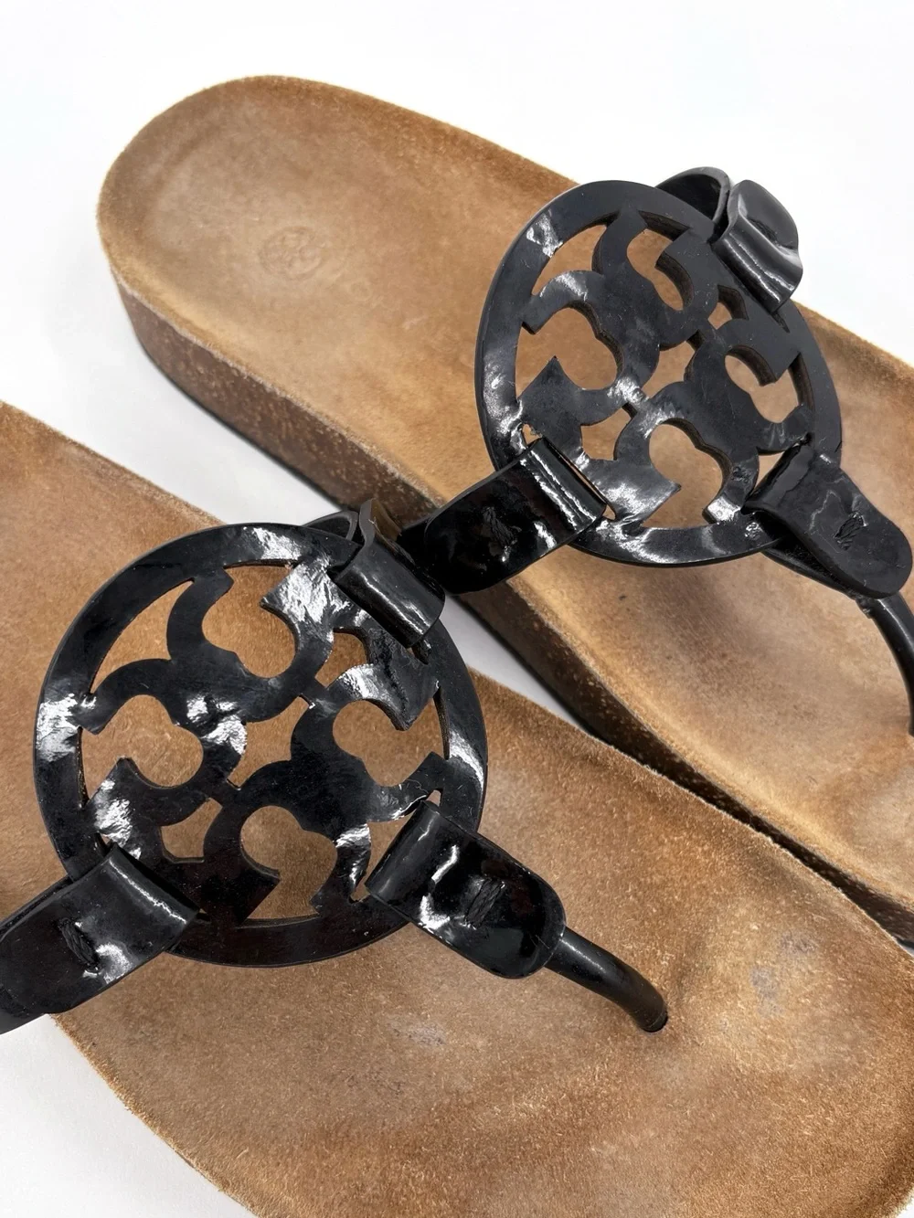 TORY BURCH Miller Cloud Patent Leather Cork Sandals Black 6.5